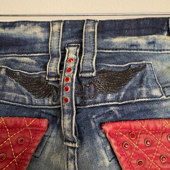 Robin's Jean Women's VTG Biker Wings Swarovski Crystal Red Low Rise Jeans Sz 32 - Picture 6 of 11